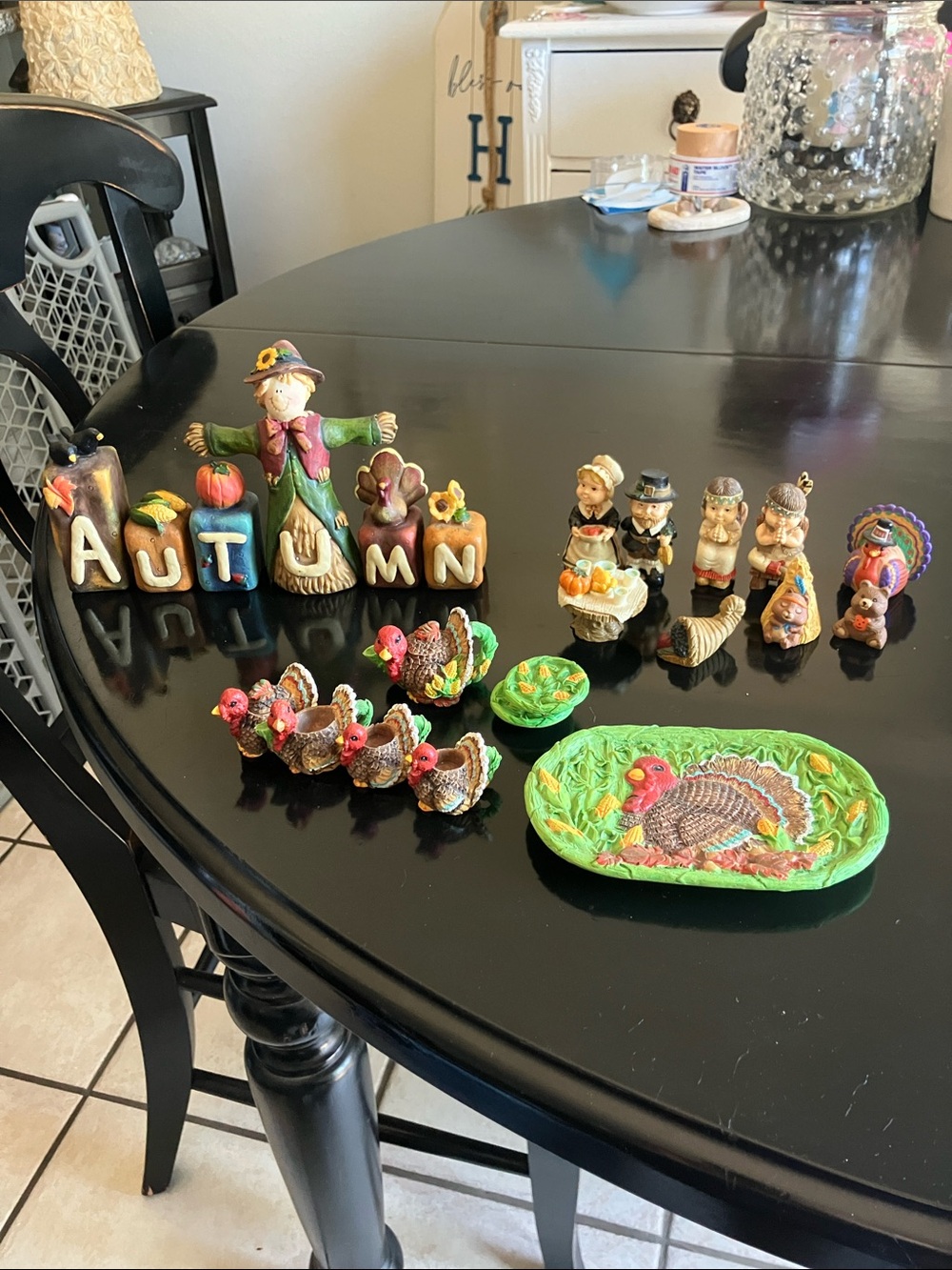 Autumn Thanksgiving Tabletop Figurine Set - Turkey & Scarecrow